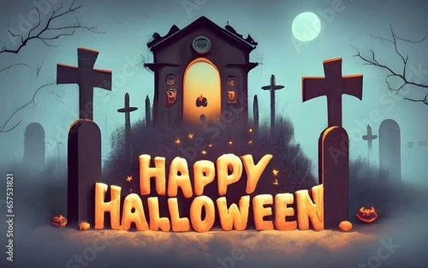 Obraz The name "happy halloween" background with a spectral carnival that comes to life at midnight, with ghostly rides spinning in a ghostly mist and ethereal laughter echoing through the fairground