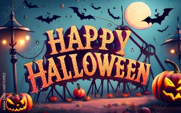 Obraz The name "happy halloween" background with a spectral carnival that comes to life at midnight, with ghostly rides spinning in a ghostly mist and ethereal laughter echoing through the fairground