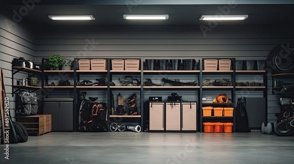 Fototapeta Spacious garage with minimalist elements.