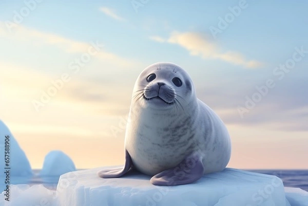 Fototapeta seal on ice floe in the ocean. 3d illustration