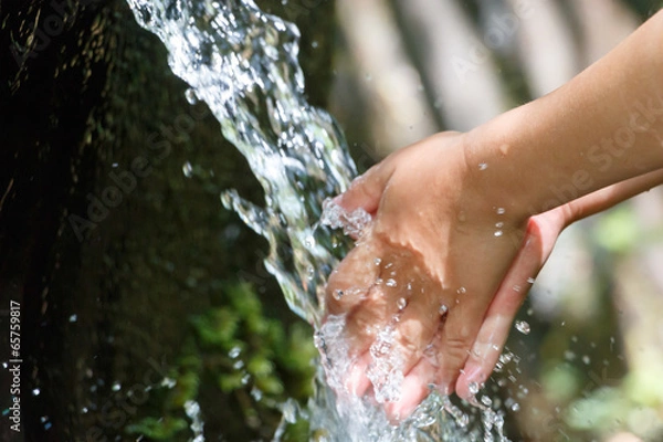 Obraz わき水で手を洗う