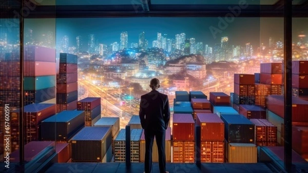 Fototapeta Visualize a person navigating export regulations and customs procedures to access global markets