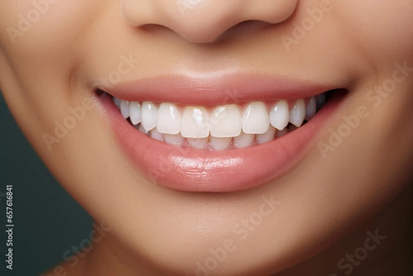 Fototapeta A close up of a woman's face with a smile on her face created with Generative AI technology