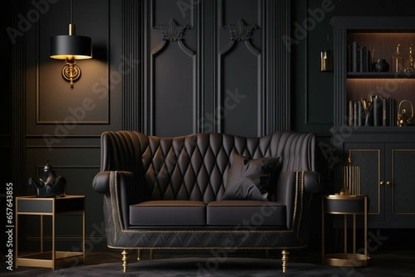 Obraz Room with sofa and armchair, living room, digital art style, ai generated