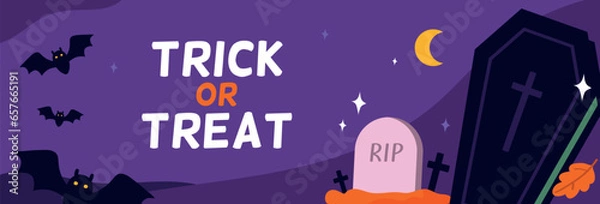 Obraz Happy Halloween banner. Flat Vector illustration. Trick or treat.