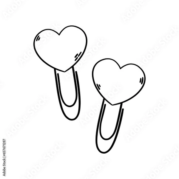 Obraz Paperclip icon with hearts. Paper clips decorated with hearts. Valentine's Day. Hand drawn vector illustration.