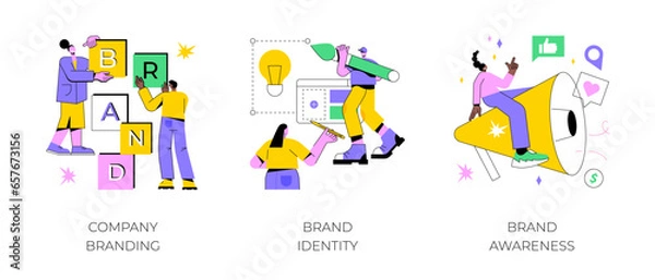 Obraz Brand management abstract concept vector illustration set. Company branding, brand identity and awareness, visual identity, website and social media, business card, logo template abstract metaphor.