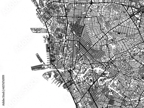 Fototapeta Greyscale vector city map of  Manila in the Philippines with with water, fields and parks, and roads on a white background.