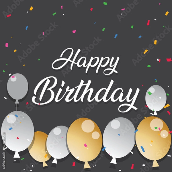 Fototapeta Free vector flat golden circle and balloons birthday background
