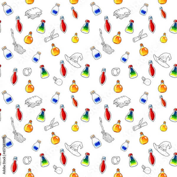 Obraz Seamless background with magic potions