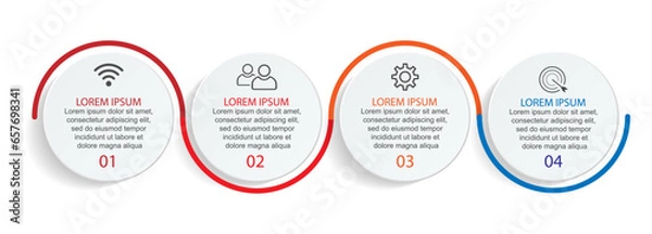Fototapeta Business Infographic Template Design. minimal concept Timeline with 4 steps, options and marketing icons. Vector linear infographic with four connected elements. Can be used for presentations on your 