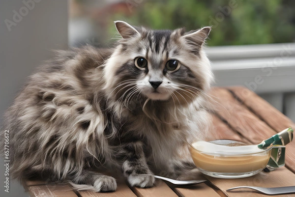 Fototapeta cat on a table Generative AI