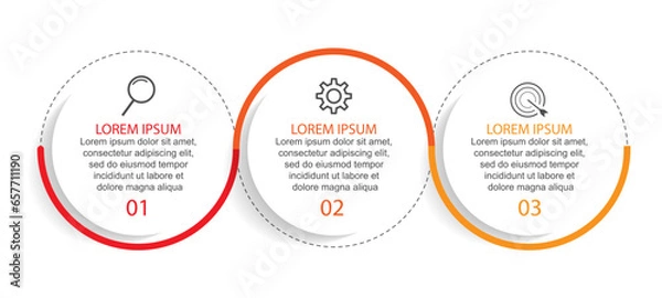Fototapeta Business Infographic Template Design. Timeline minimal concept with 3 steps, options and marketing icons. Vector linear infographic with three connected elements. Can be used for your business present