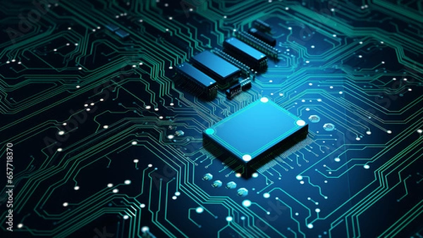 Fototapeta Circuit board electronic chips or electrical line engineering technology concept background