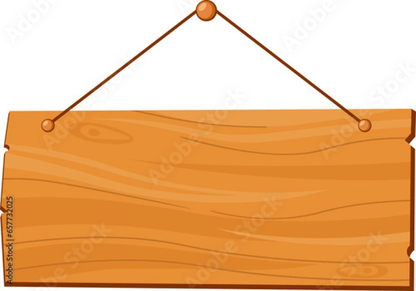 Obraz Hanging wood board sign, rustic cartoon signpost or billboard, notice and information theme