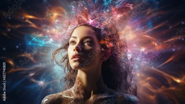 Fototapeta "Explore the depths of galactic consciousness in this visually captivating image. Witness the intricate web of interconnected minds, where cosmic thoughts flow through a neural network of the future. 
