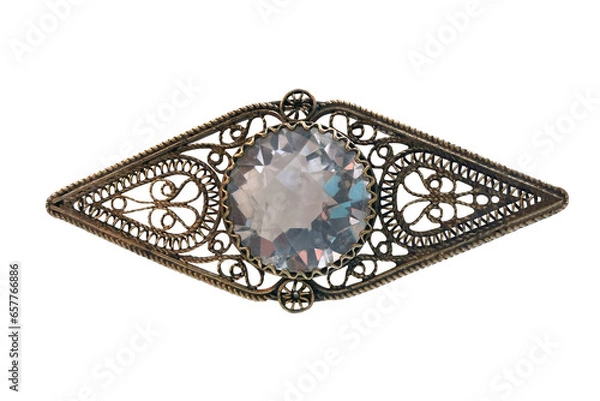 Obraz vintage silver filigree brooch with quartz made in USSR 1954 isolated on transparent background