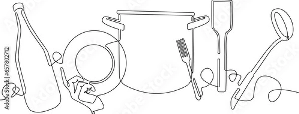 Fototapeta Horithontal pattern
with utensils. Cooking backgraund. Vector illustration.