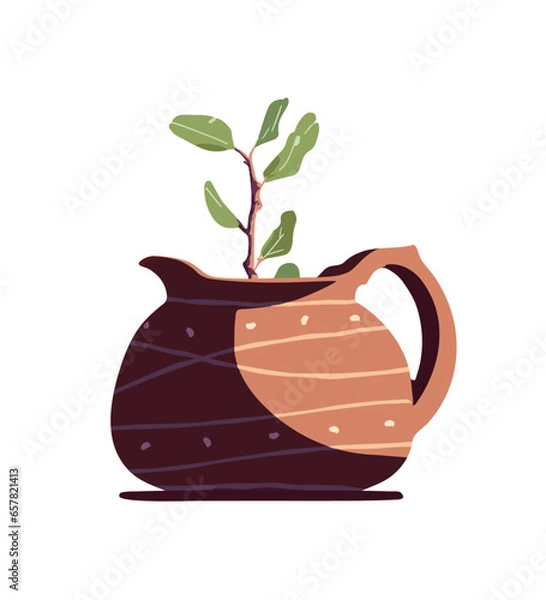 Obraz A pot with a branch. Vector illustration in a flat style.