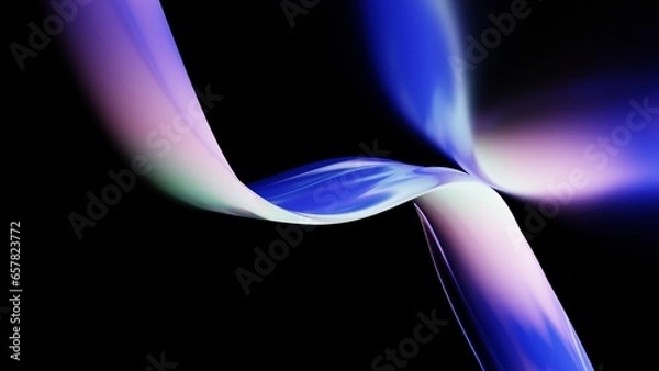 Fototapeta Abstract liquid glass holographic iridescent neon curved wave in motion dark background 3d render. Gradient design element for banners, backgrounds, wallpapers and covers.
