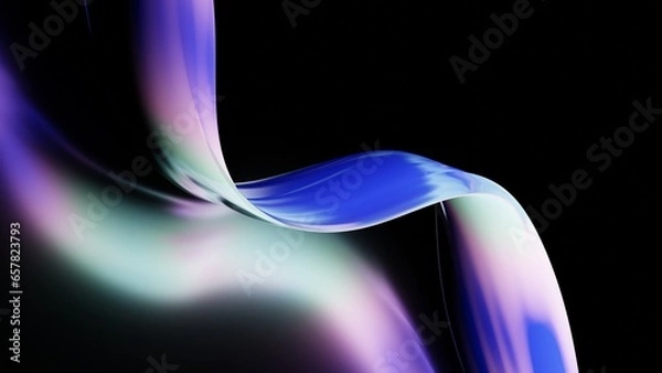 Fototapeta Abstract liquid glass holographic iridescent neon curved wave in motion dark background 3d render. Gradient design element for banners, backgrounds, wallpapers and covers.