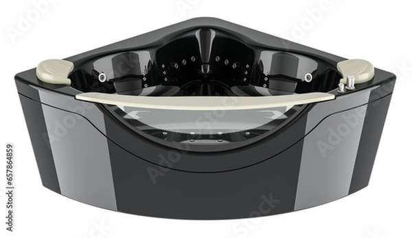 Fototapeta Black hydromassage tub, bathtub. 3D rendering isolated on transparent background