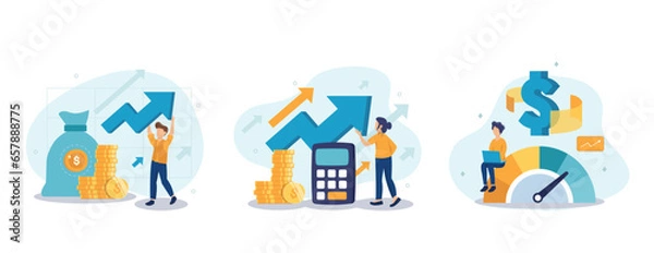 Fototapeta Cost optimization concept set. Idea of financial and marketing strategy. Cost and income balance. Spending and cost reduction, while maximizing business value. Isolated flat illustration vector	

