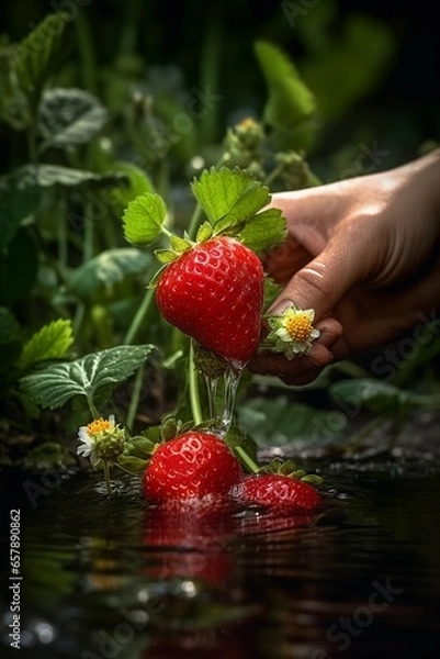 Obraz Wild strawberries, hand harvesting strawberries