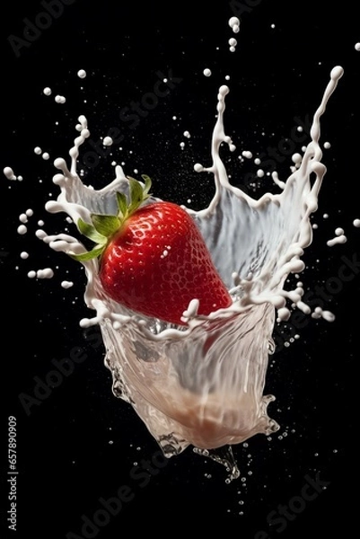 Obraz A Strawberry splasing in strawberry milk, macro for food advertisment
