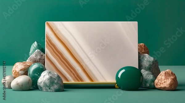 Fototapeta Mockup greeting card for congratulations or invitations based on natural minerals with space for text.