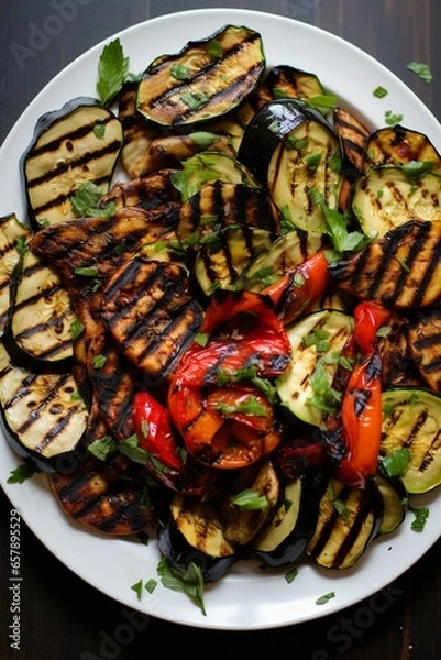 Obraz eggplants with vegetables, like zucchini and paprika as a mediterranean Food