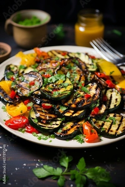 Obraz Grilled vegetables with tomatoes, zucchini and peppers