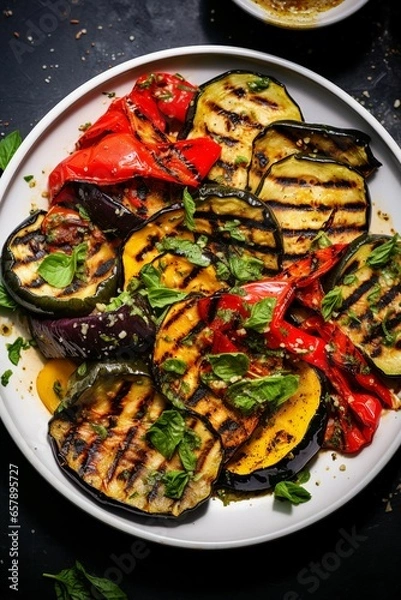 Obraz Fresh cooked starter Antipasti, summer vegetables like zucchini and paprika