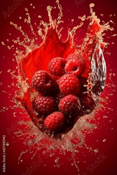 Obraz Raspberries burst in mid air into raspberry juice
