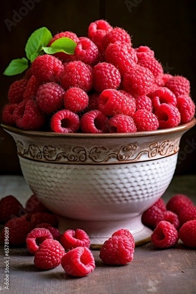 Obraz Lots of fresh raspberries in a bowl