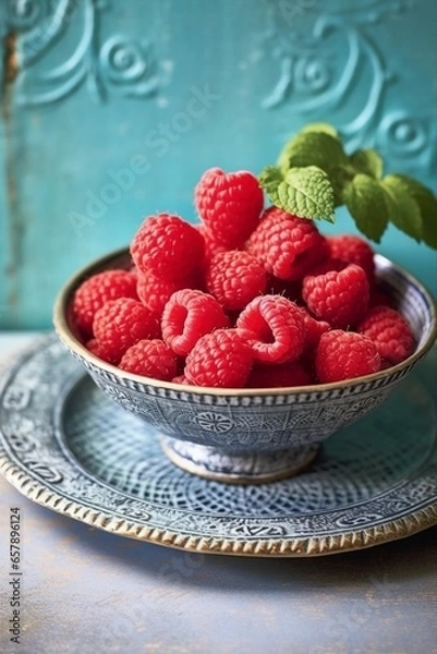 Obraz Arrangement of raspberries in a bowl