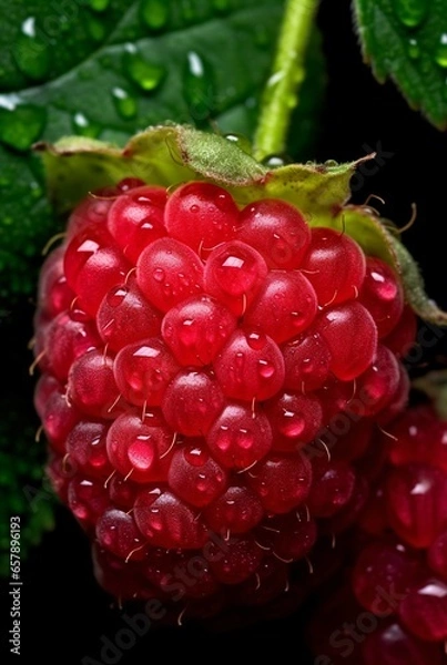 Obraz A single raspberry in a high detailed close-up