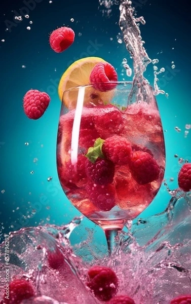 Obraz Raspberry Cocktail as Summer Drink with Sparkling Water and Lemon