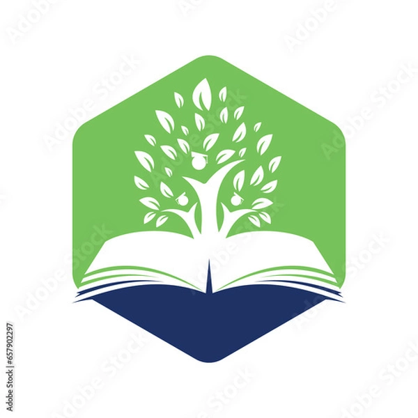 Fototapeta Education tree growth on book idea png logo. Students with Graduation cap Png vector design.	
