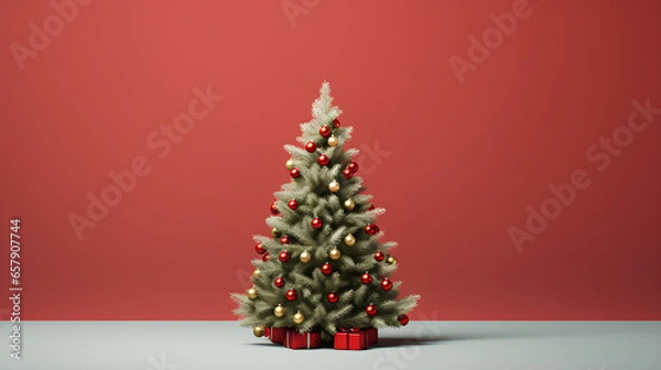 Fototapeta Christmas tree decorated on a plain background