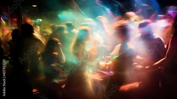 Fototapeta Drunk party with people motion blur view long exposure, concept of Celebration 