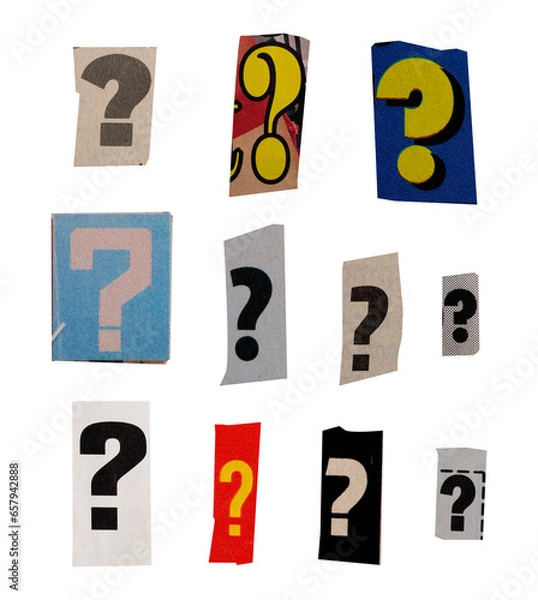 Obraz Ransom font type ? from printout magazine cutout, collage element for graphic design, png isolated on transparent background