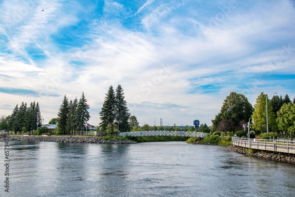 Fototapeta A view of the waterfront of St. Mary's River running through Sault Ste. Marie, Ontario.