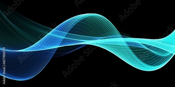 Fototapeta Abstract blue wave on a black background	