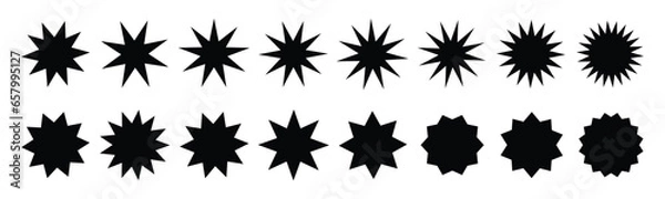 Obraz Star icon. Star burst sticker vector set. Black flat price tags explosion silhouettes, starburst retro sale badge. Blank label and stickers emblem. Special offer price tag