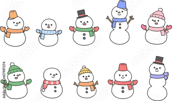 Obraz いろいろな雪だるまのセット