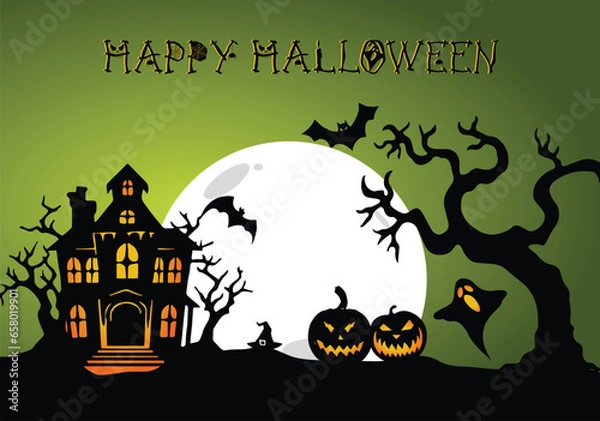 Fototapeta halloween background with pumpkin and bats