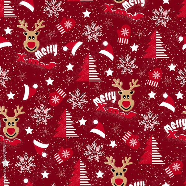 Obraz 
 Christmas pattern with snowflakes, christmas trees nad christmas elements
