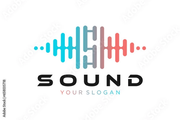 Obraz Pulse music player logo element. Logo template electronic music, equalizer, store, audio wave logo concept.