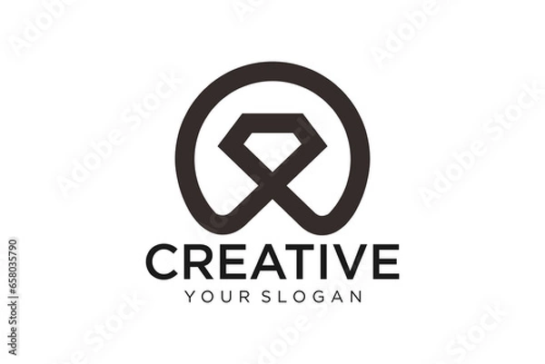 Obraz Abstract logo of jewelry ring with luxury diamond or gems.